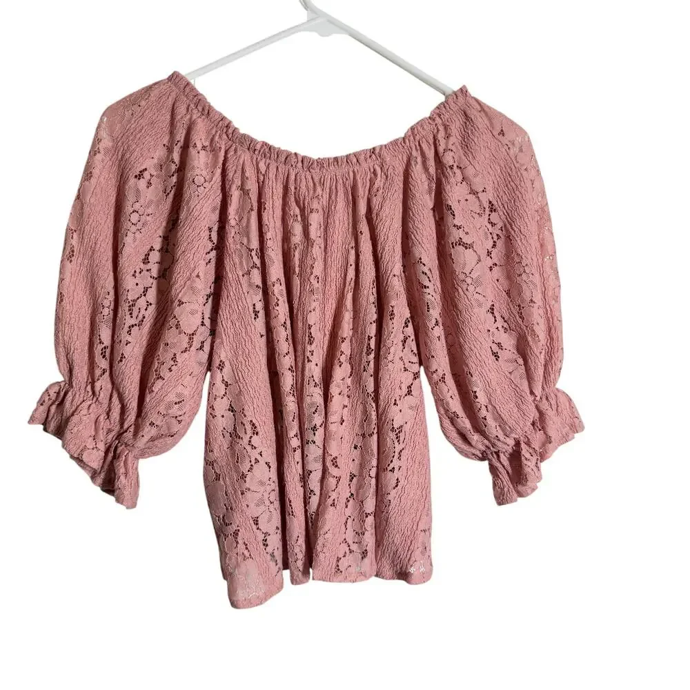 NWT Free People Ethereal Boho Pink Convertible Lace Crop Top Ruffled Cuff XS